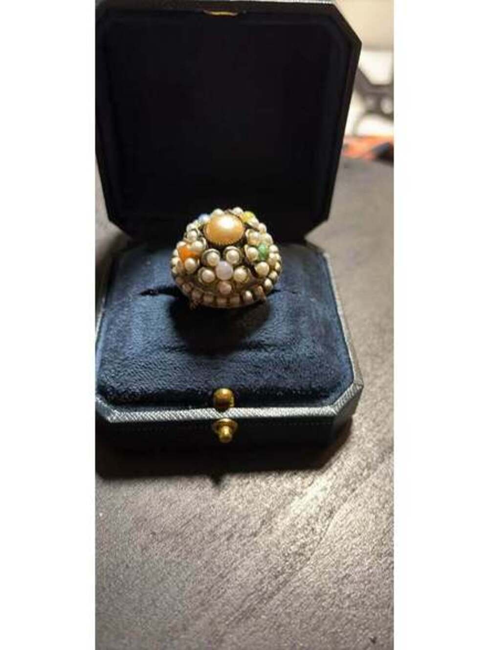 Vintage Inspired, Olliepop Pearl and Multi-Color Stone Dome Ring
